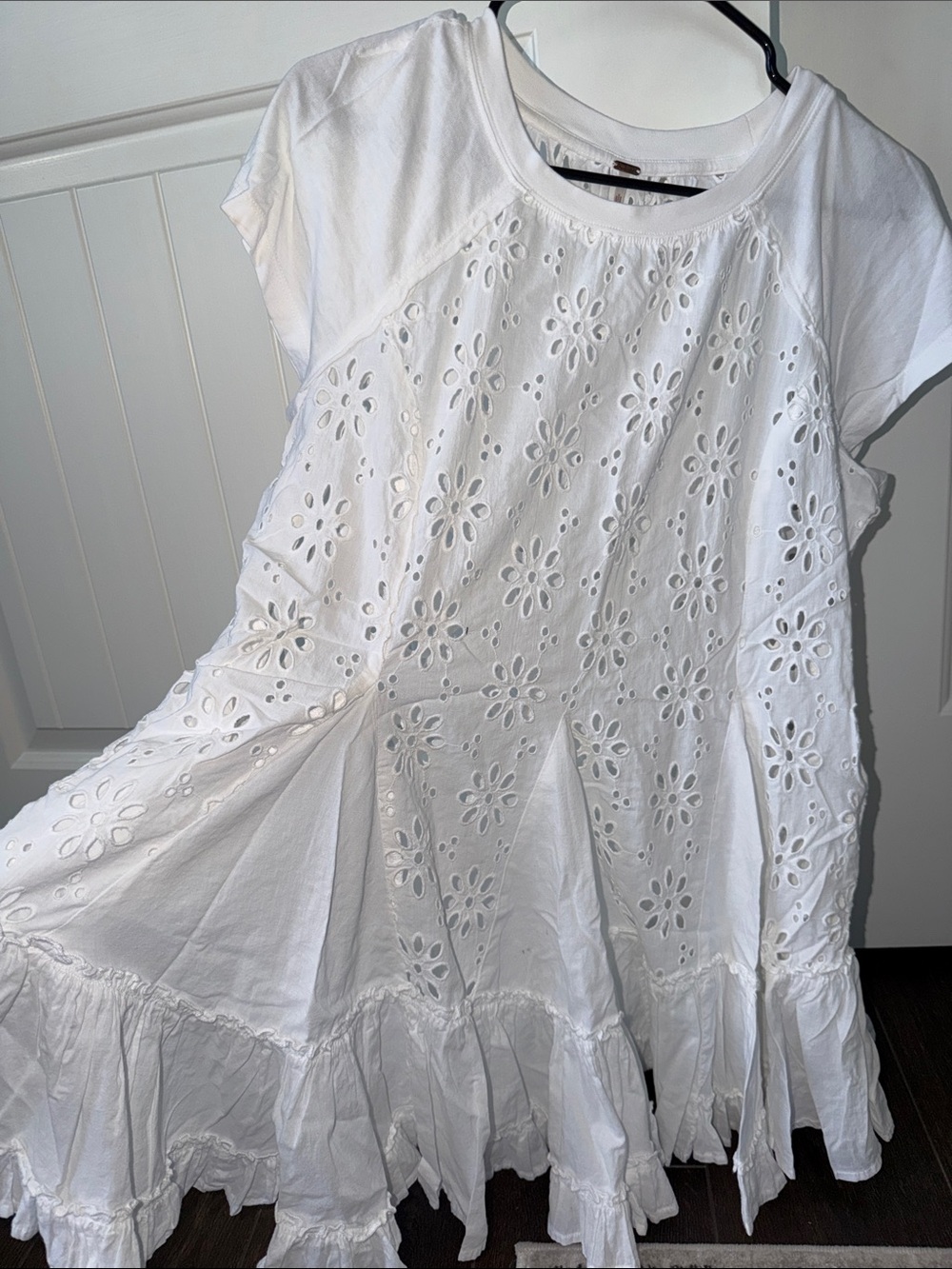 Free People White Eyelet Floral Ruffled Tunic